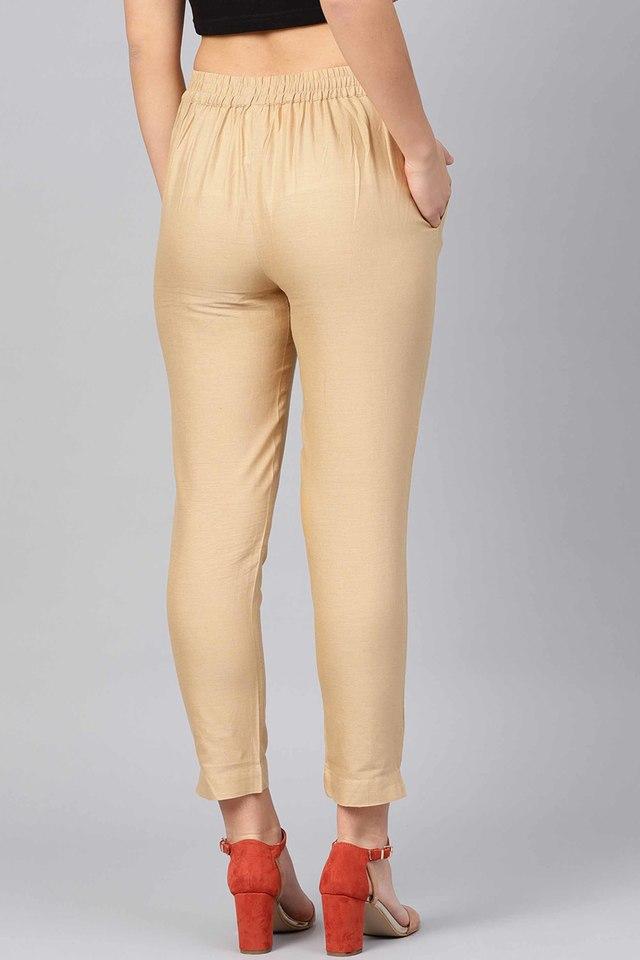 Buy JUNIPER Gold Women's Gold Cotton Solid Straight Pants With Side Pocket