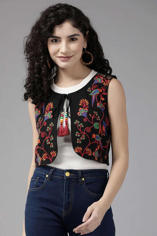 Buy AARIKA Black Embellished Round Neck Cotton Women s Party Wear Jacket Shoppers Stop