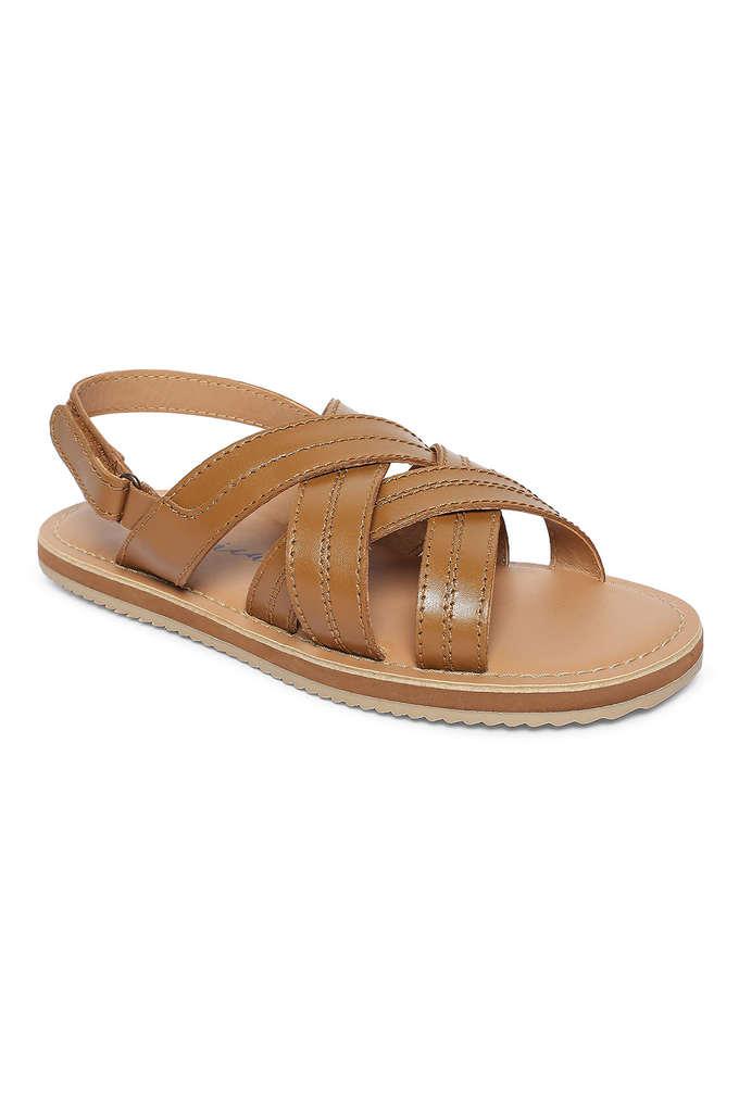 Buy ARIA NICA Brown Boys Leather Criss Cross Brown Slip on Sandals