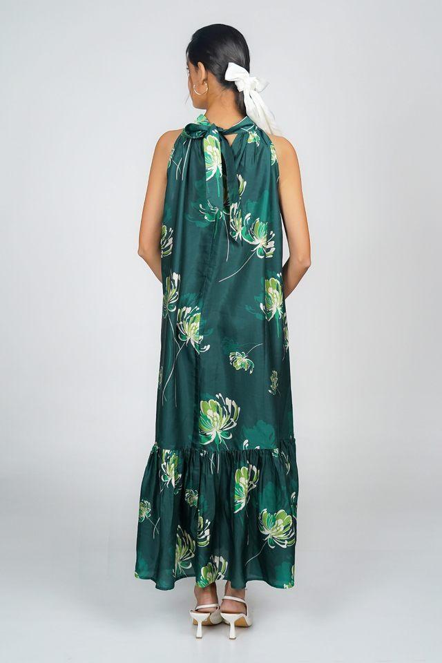 Buy ZINK LONDON Dark Green Floral Polyester Halter Neck Women s Maxi Dress Shoppers Stop
