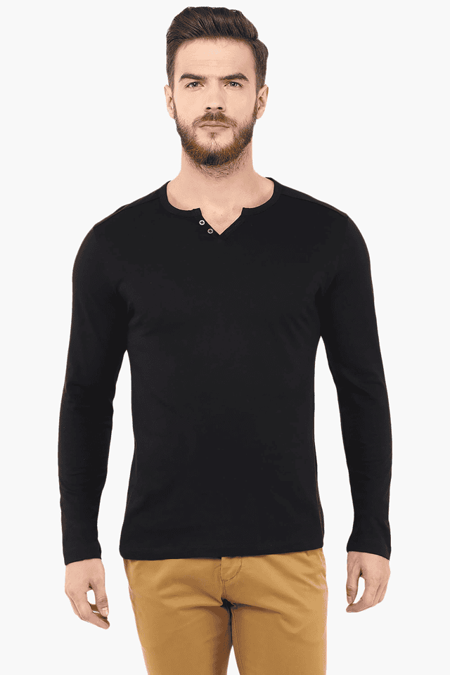 Buy CELIO Mens Full Sleeves Henley Neck 