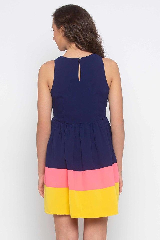 Navy Sleeveless Colorblock Dress | Karen Kane