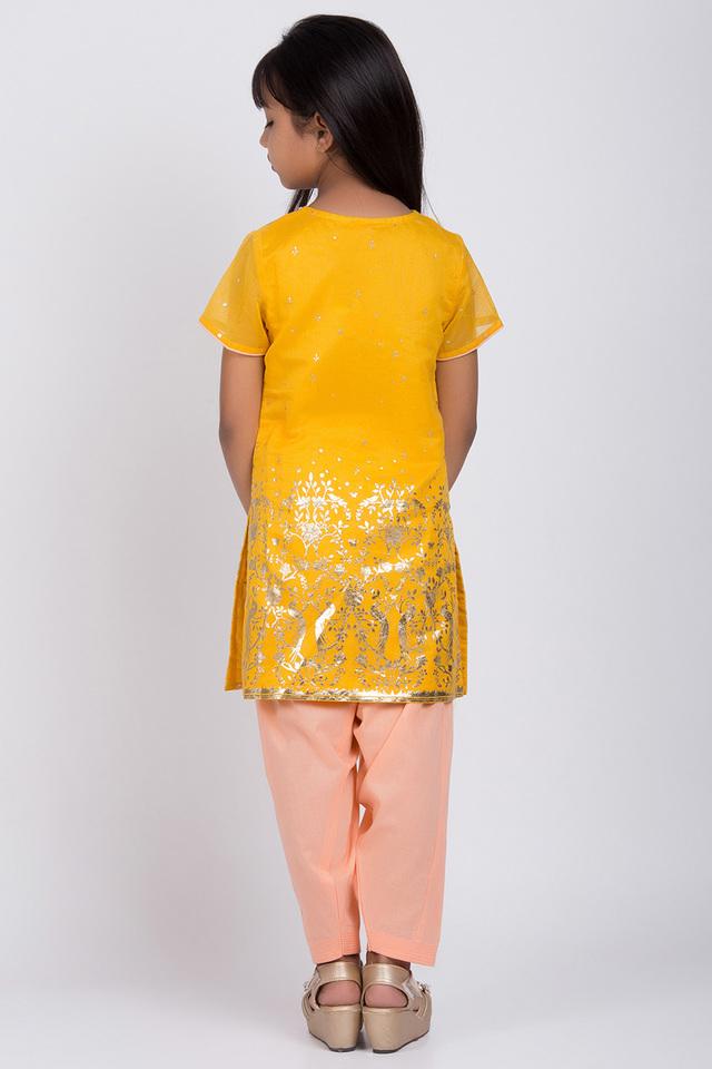 Buy BIBA GIRLS Yellow Girls Round Neck Party Kurta Dhoti Pants