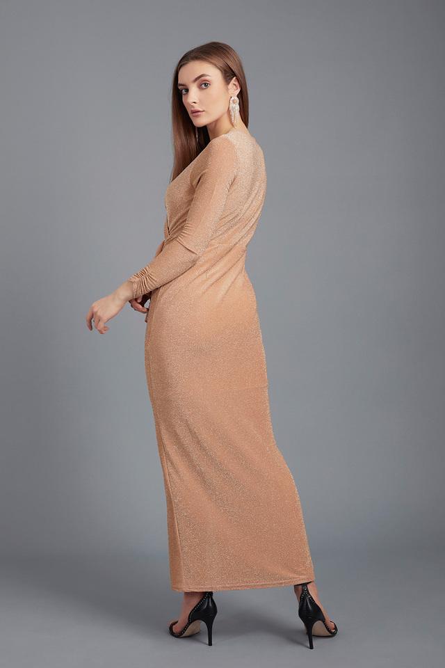 Buy COVER STORY Pink Womens Solid Full Sleeve Ankle Length Dress