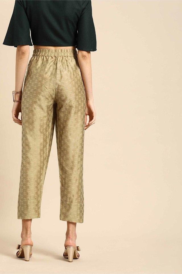 Buy Womens Gold Solid MidRise Metallic Pants  GoColors