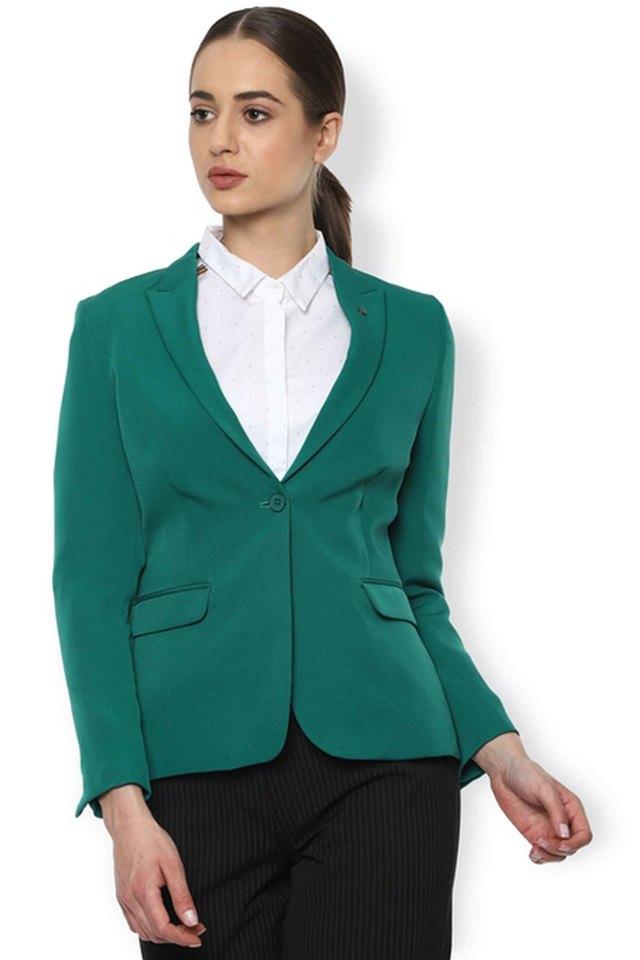 Buy VAN HEUSEN Green Solid No Neck Polyester Blend Womens Classic Formals Suit Blazer Shoppers Stop