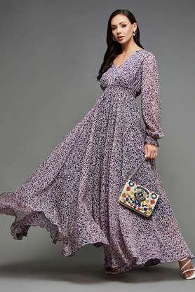 Womens Floral Print Calf Length Dress