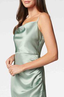 Buy SATIN GREEN COWL-NECK BODYCON DRESS for Women Online in India