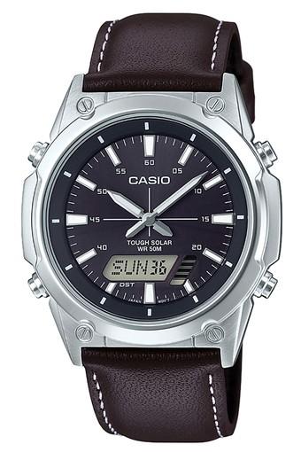 casio digital watch with leather strap