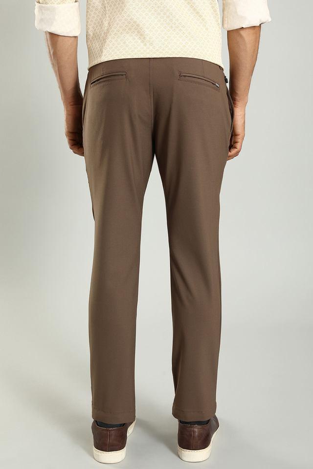Buy INDIAN TERRAIN Brown Solid Polyester Regular Fit Men s Casual Wear Trousers Shoppers Stop