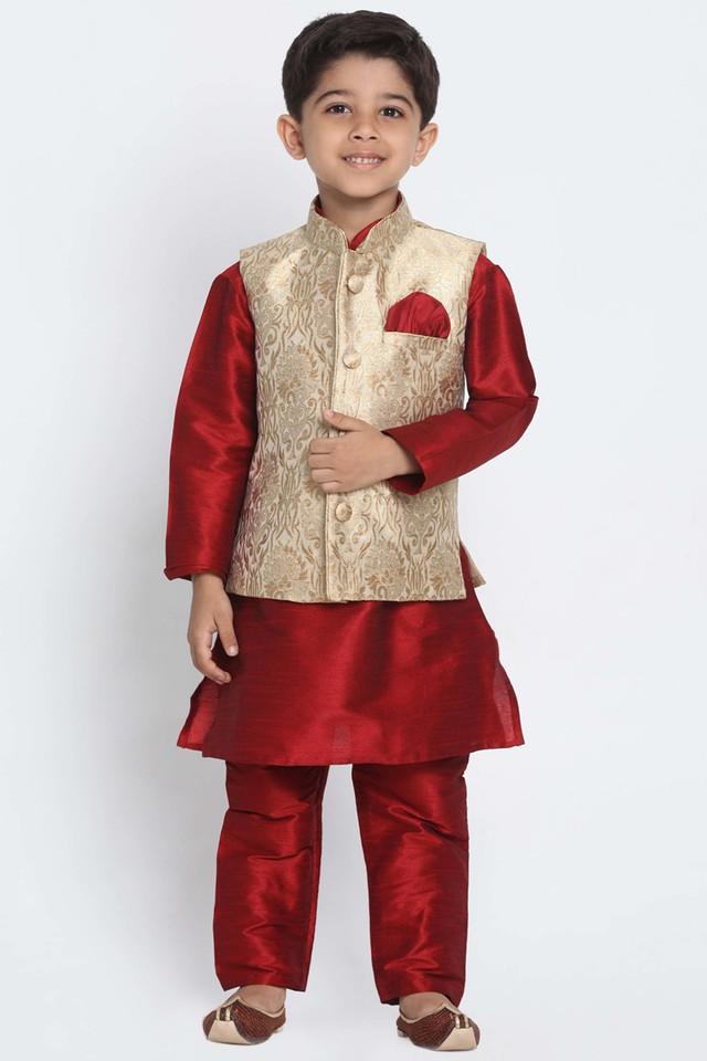 Red silk sale blend nehru jacket