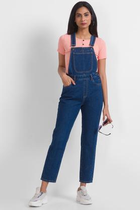 Buy MADAME Solid Denim Womens Ankle Length Dungarees