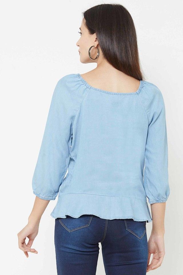 Buy KRAUS Light Blue Womens Regular Fit Tencel Denim Top