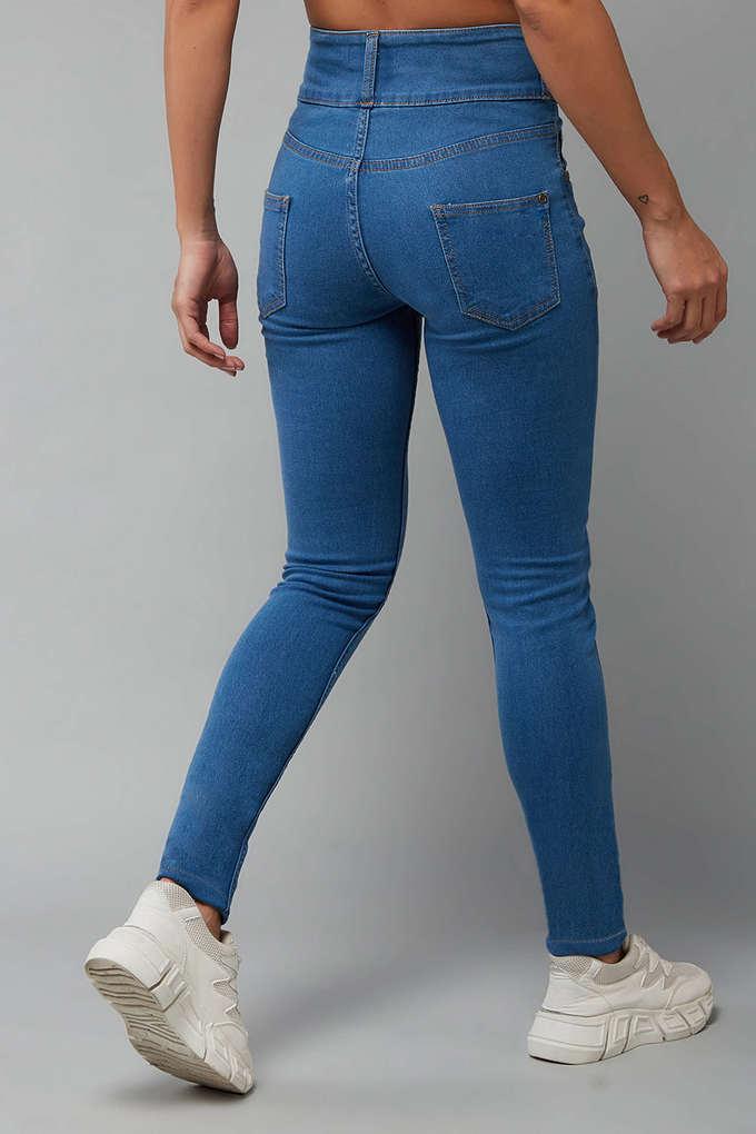 Stylish Denim Slim Fit Stretchable Women Capri Jeans (Ice-Blue)