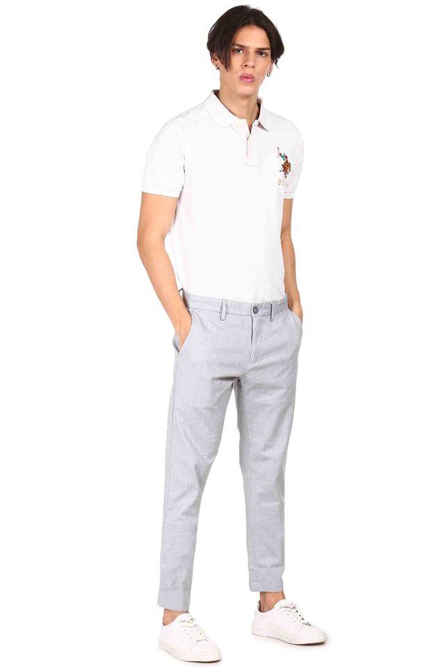 Solid Cotton Stretch Slim Fit Mens Trousers