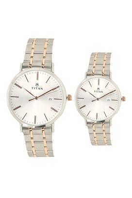 Buy TITAN Unisex Modern Pair II Silver White Dial Stainless Steel