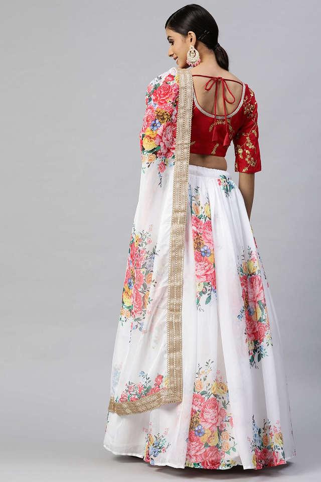 Women's Double Layered Peach Floral Lehenga Set | Aditi Gupta