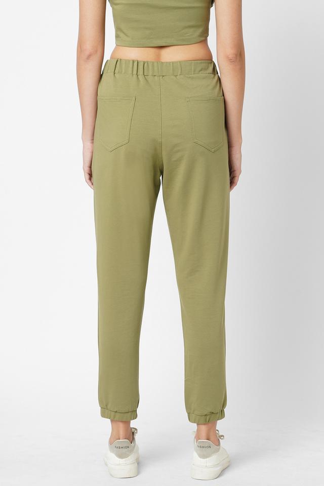 Buy KRAUS Olive High Rise Cotton Blend Relaxed Fit Women's Joggers