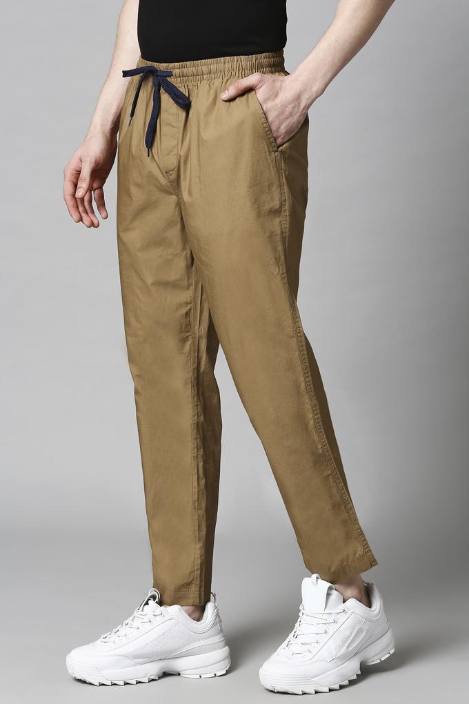 Buy STOP Khaki Mens Slim Fit Solid Track Pants | Shoppers Stop