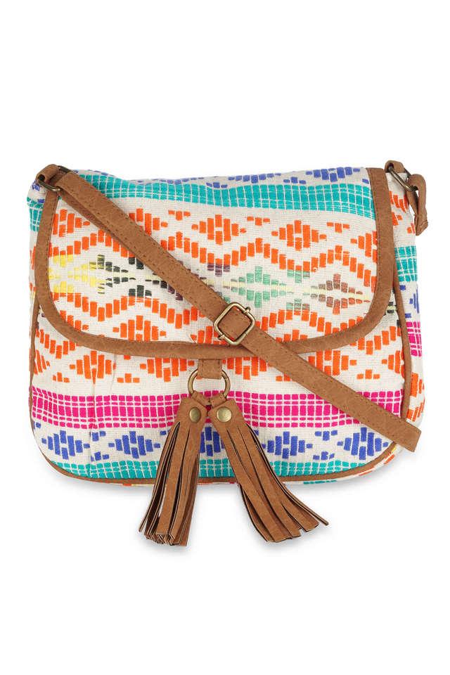 Buy KANVAS KATHA Multi Zipper Closure Canvas Women s Casual Sling Bag Shoppers Stop