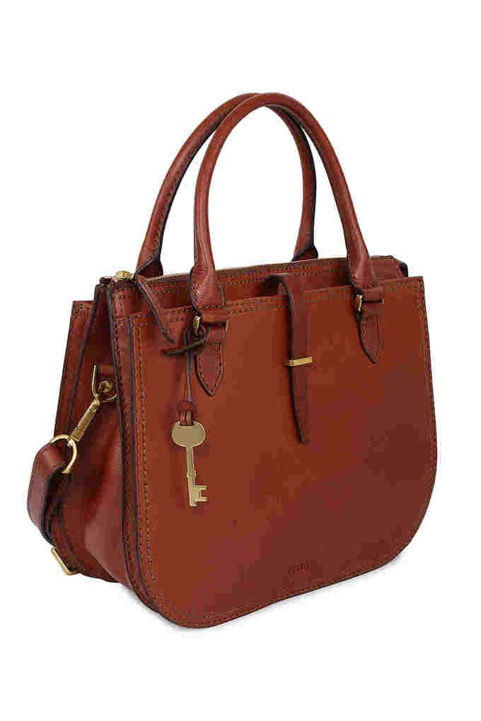 Buy FOSSIL Brown Zipper Closure Leather Womens Casual Satchel