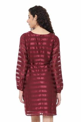 Buy ALLEN SOLLY Maroon Womens Round Neck Striped A Line Dress