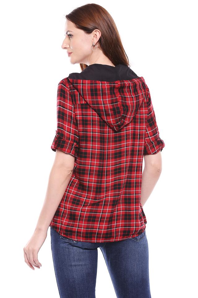 Womens Hooded Check Shirt