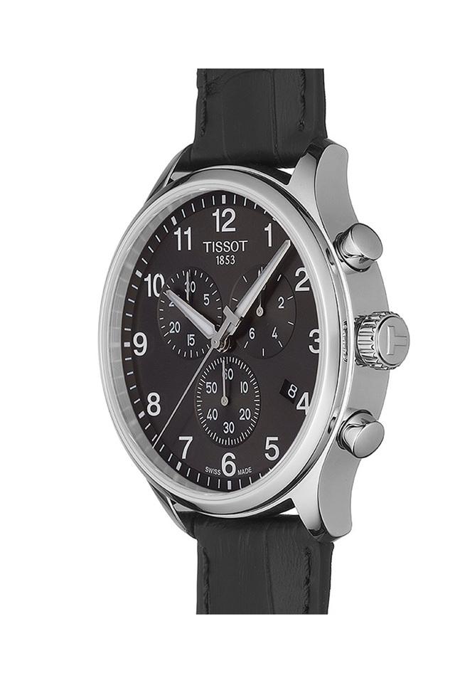 Buy TISSOT Mens Black Dial Leather Chronograph Watch