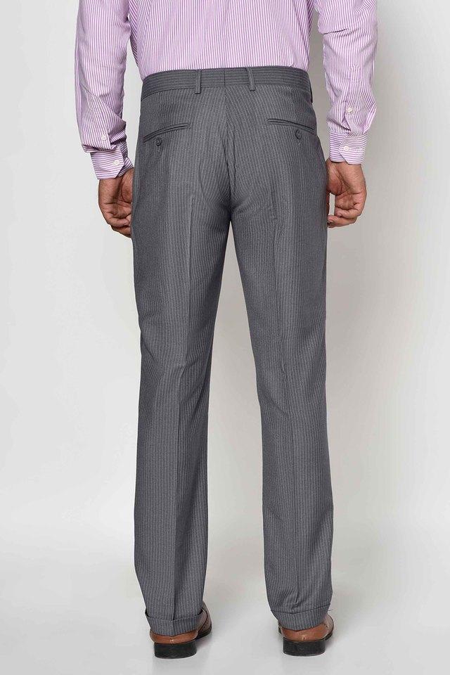 Buy GIOVANI Grey Stripes Terrylene Rayon Slim Fit Mens Trousers