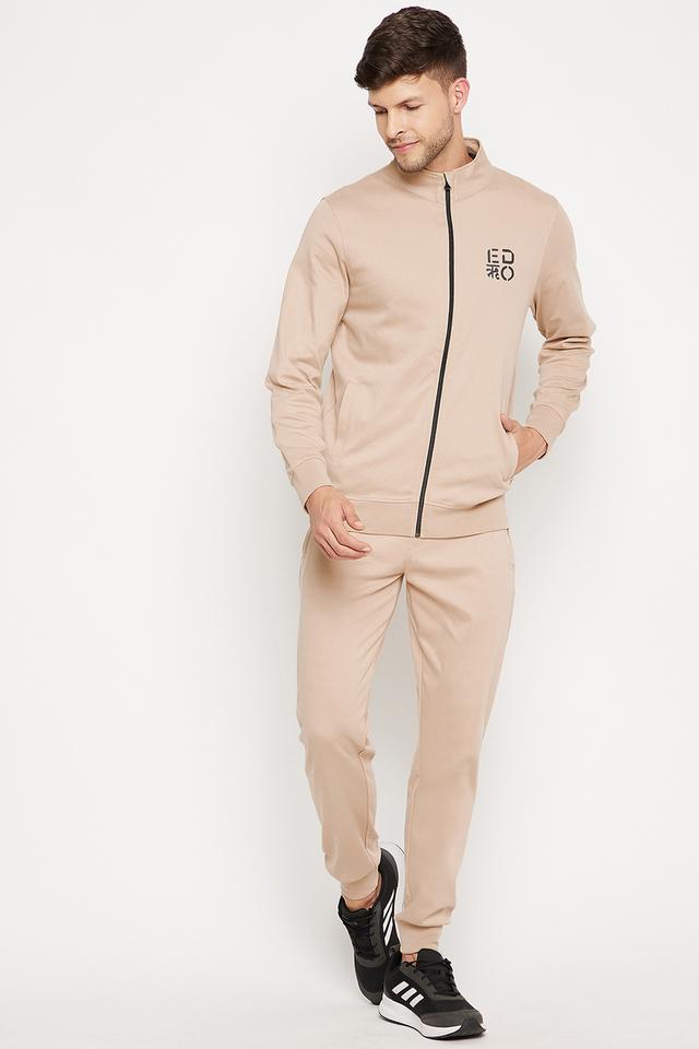 Buy EDRIO Cream Solid Cotton Regular Fit Men s Tracksuit Shoppers Stop