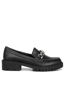 Buy LONDON RAG Black Chunky Block Heel Women s Loafers Shoppers Stop