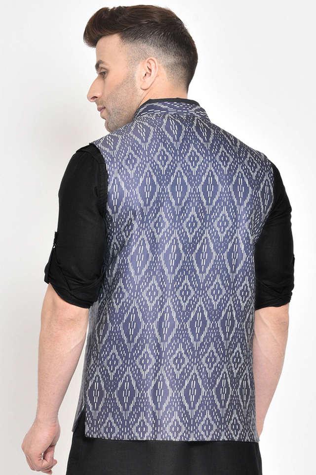 White Printed Polyester Nehru Jacket - Hangup - 2852937