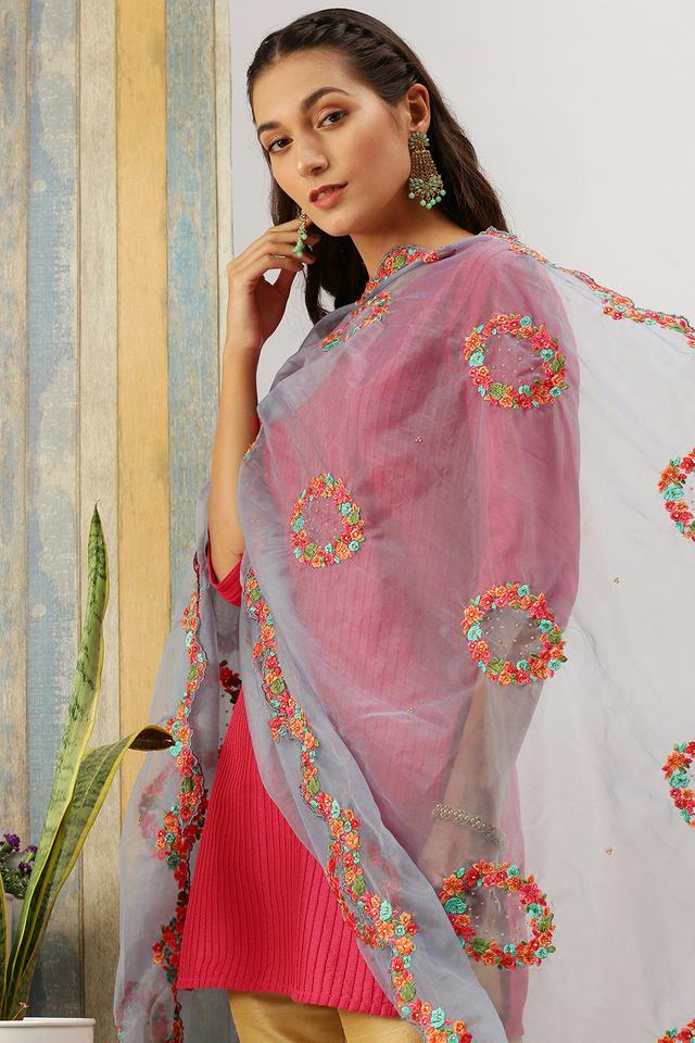Buy SANWARA LADIES Embroidered Organza Regular Women's Fusion Wear Dupatta | Shoppers Stop