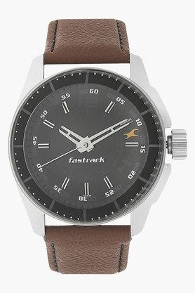 Mens Black Dial Leather Strap Watch