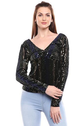sequin top v neck