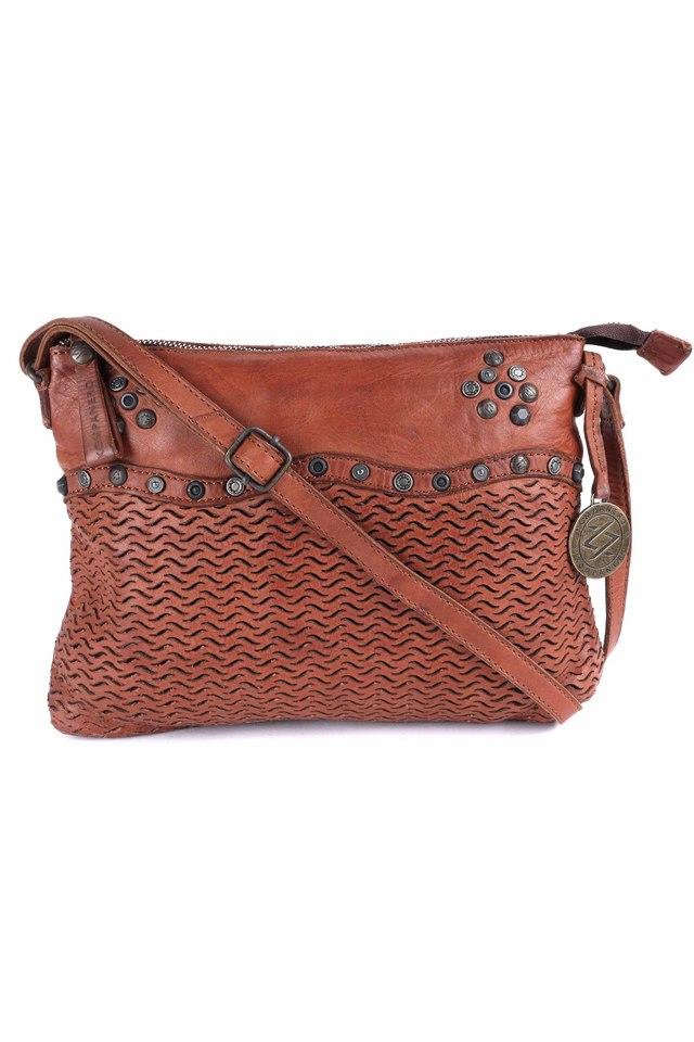 Womens Zipper Closure Cognac Color Sling Bag