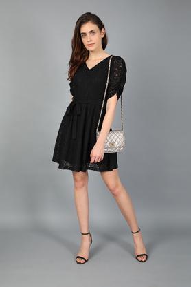 Buy COVER STORY Black Womens Solid Short Sleeve Knee Length Dress