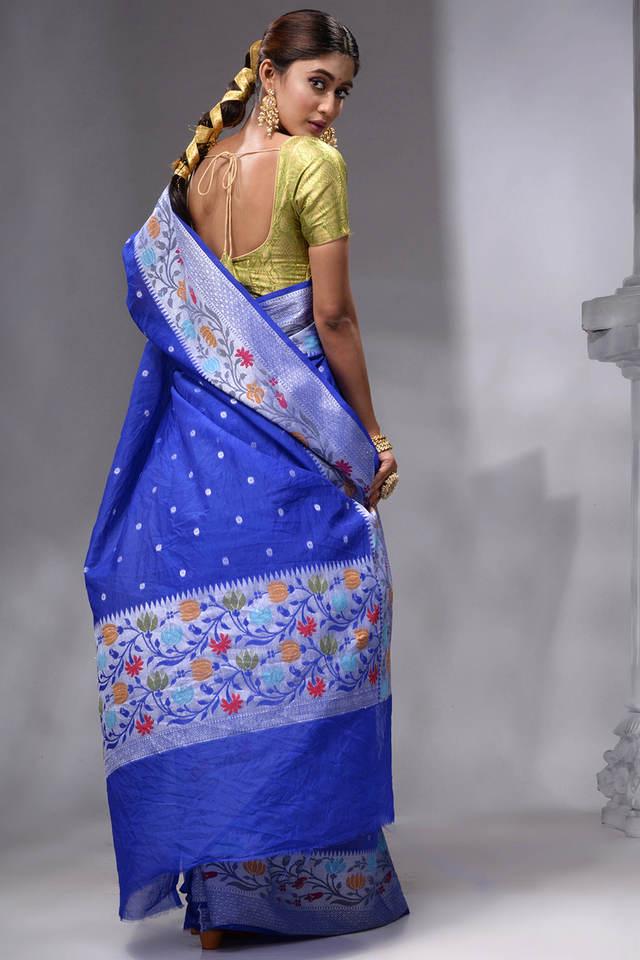 Sky Blue Saree Contrast Blouse Silk - Shop on Pinterest