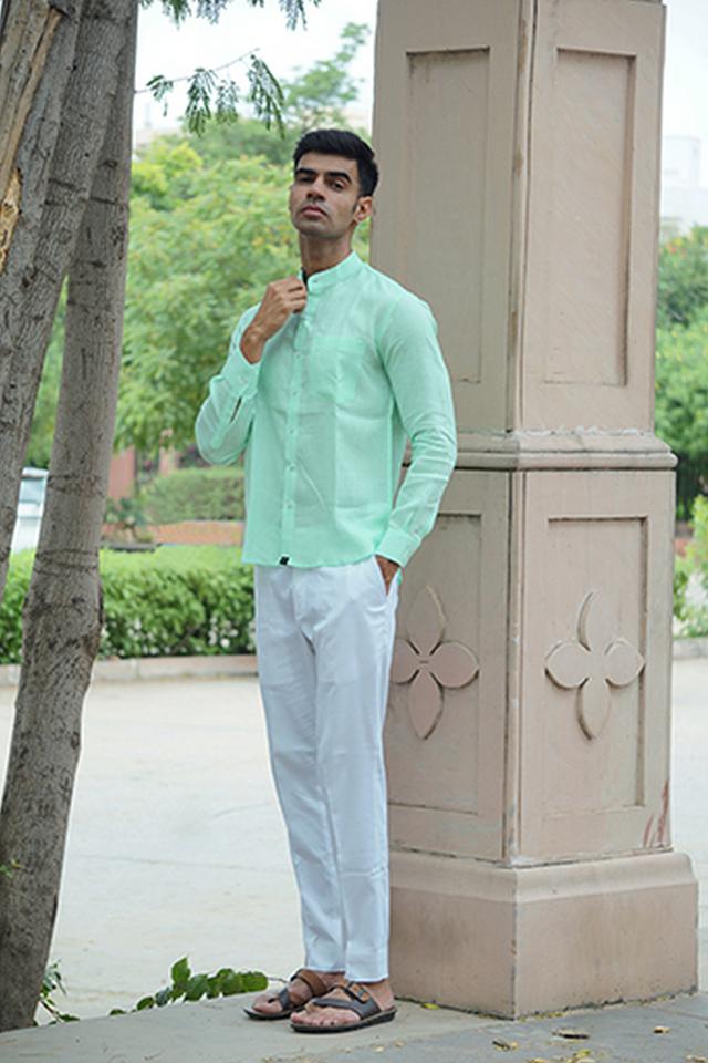 Buy JAVINISHKA Solid Linen Regular Fit Mens Party Wear Shirt | Shoppers Stop