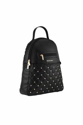 Buy FASTRACK Black Zipper Closure Semi PU Womens Casual Backpack