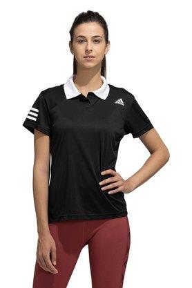 Buy ADIDAS Black Solid Polyester Polo Collar Womens T Shirt