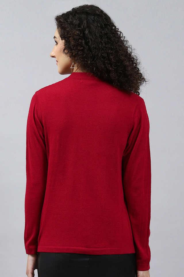 Buy MONTE CARLO Red Solid V-Neck Blended Fabric Women's Casual Wear Cardigan