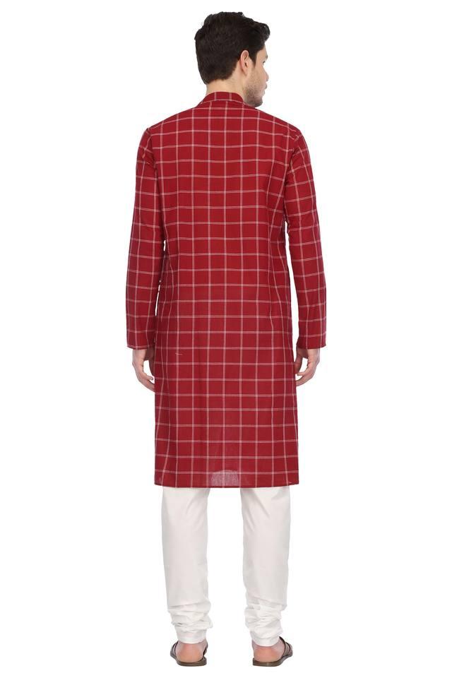 Buy ETHNIX Mens Mao Collar Check Kurta and Churidar Set Shoppers