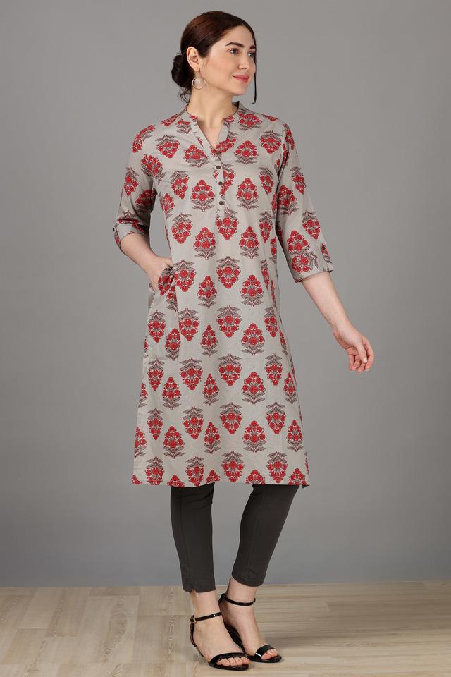 Buy STOP Natural Printed Mandarin Collar Straight Fit Women's Kurta