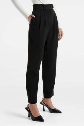 Solid Polyester Tapered Fit Women's Trousers