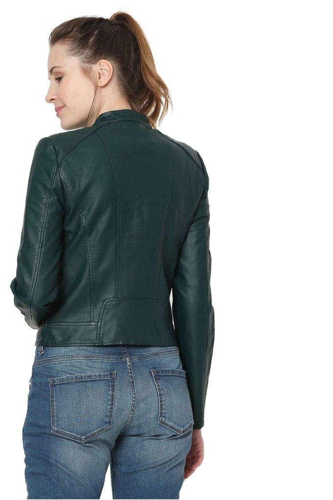 Buy VERO MODA Dark Green Solid Round Polyester Women Casual Jacket