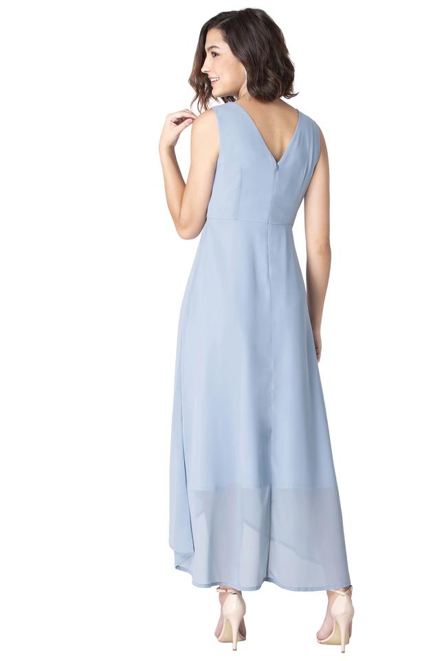 Buy FABALLEY Blue Embellished Georgette V Neck Womens Maxi Dress