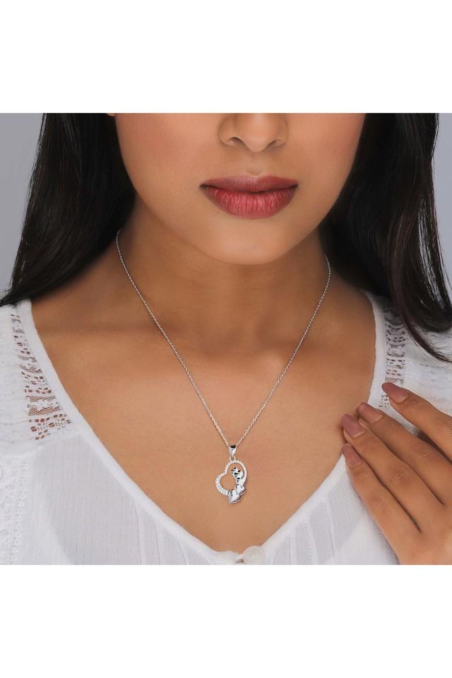 Buy Silver Zircon Angel Pendant with Link Chain for Women Online in India