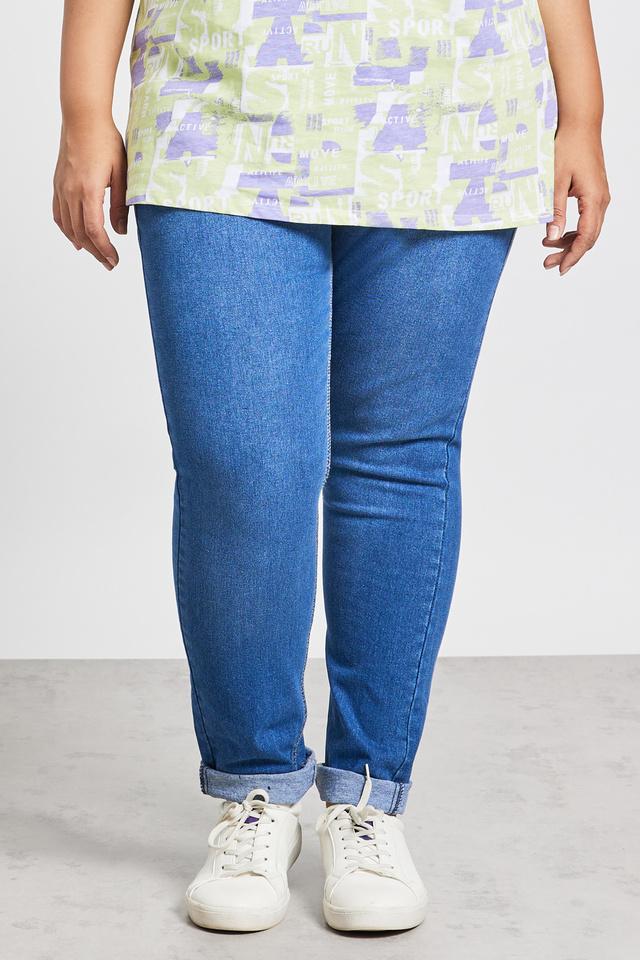 Buy U R YOU Plus Size Women's Blue Slim Fit Denim