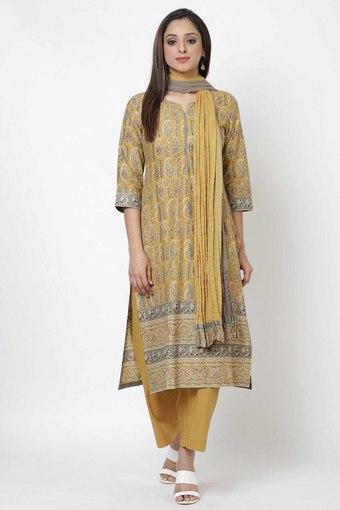 Biba Yellow Cotton Straight Suit Set